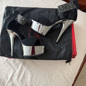 Pleaser Black and Silver Studded Platform Stiletto Heels